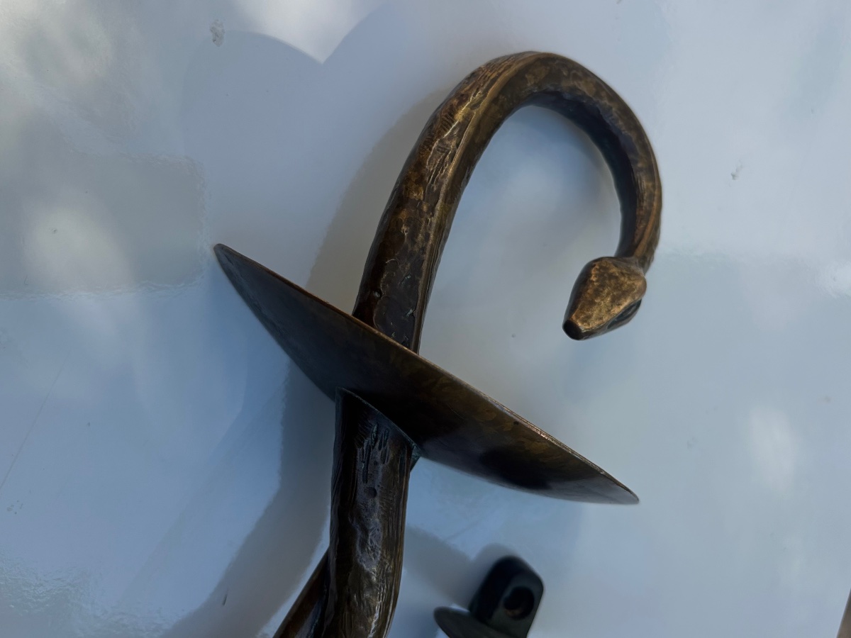 Grande paire de poignées, de porte en bronze 19e de pharmacie serpent -photo-4