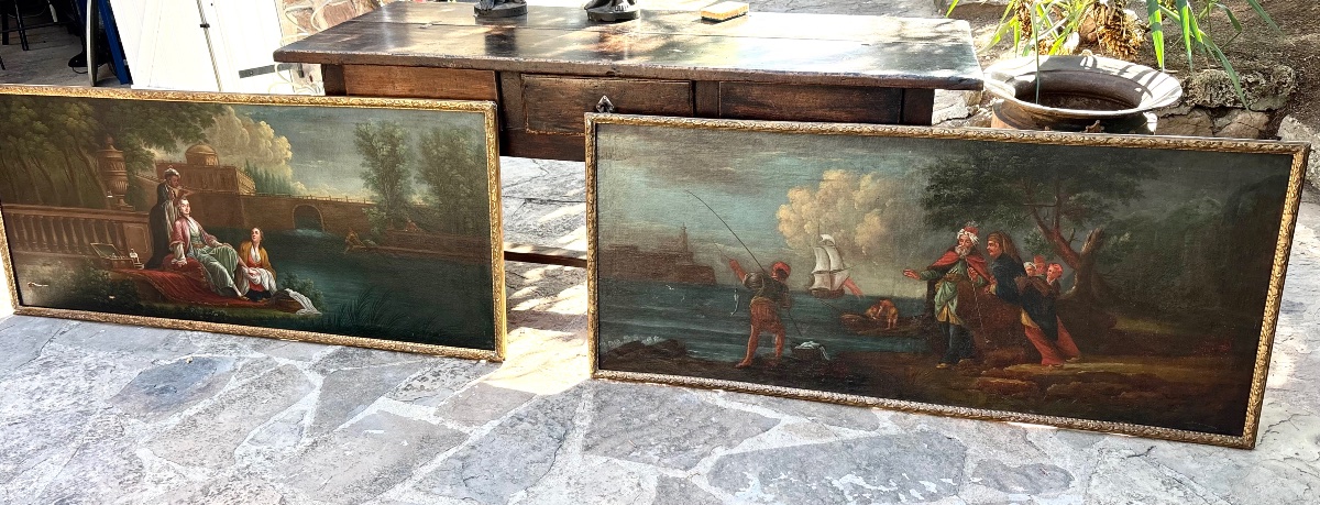Pair Of Large 18th-century Paintings By Claude Joseph Vernet, Framed In A Berain Frame 