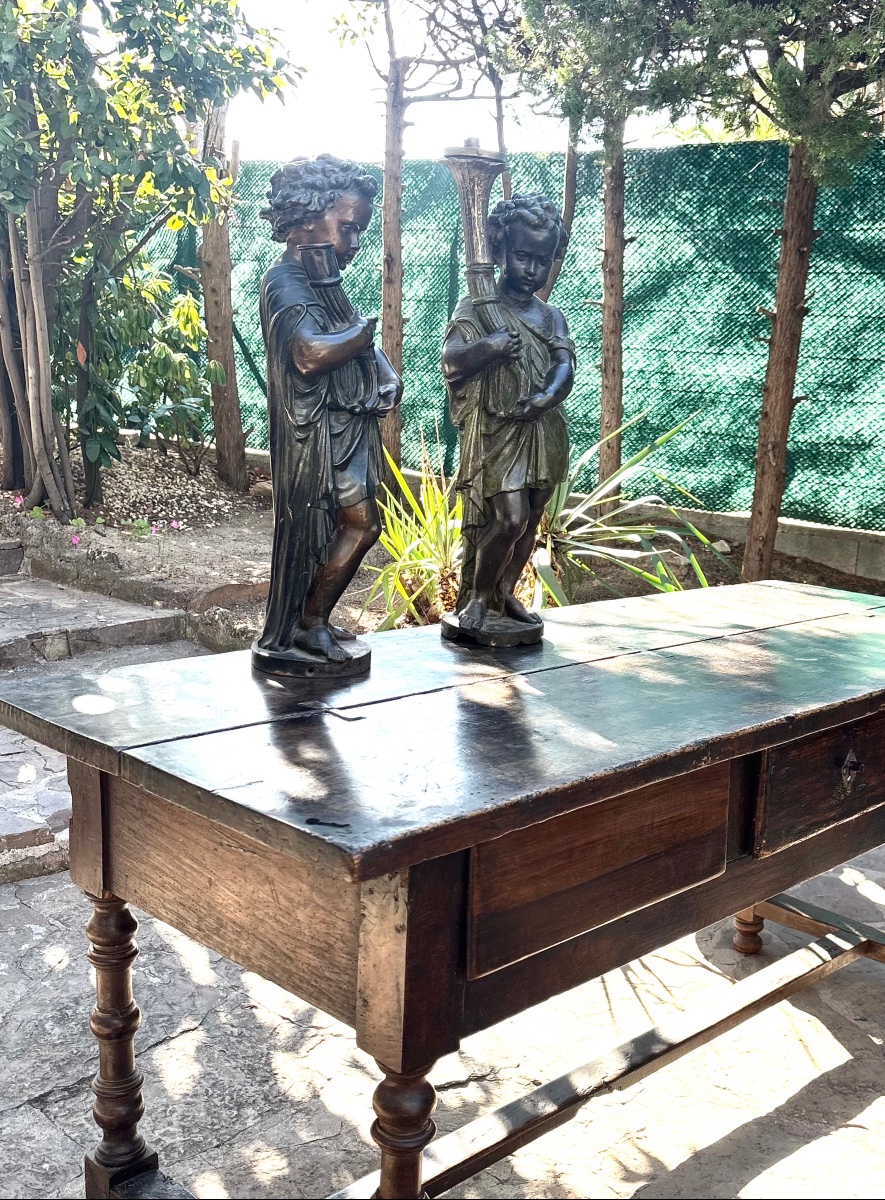Paire de putti en fonte d’après mathurin Moreau porte torchère val d’osne 1880
