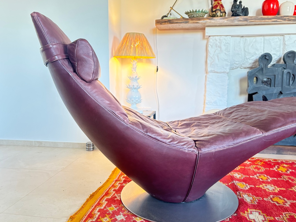 Chaises longue natuzzi 1980 liege 2227 cuir bordeaux -photo-2