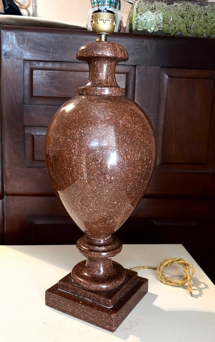 Porphyre lampe en porphyre rouge brun début de siècle en 3 parties 