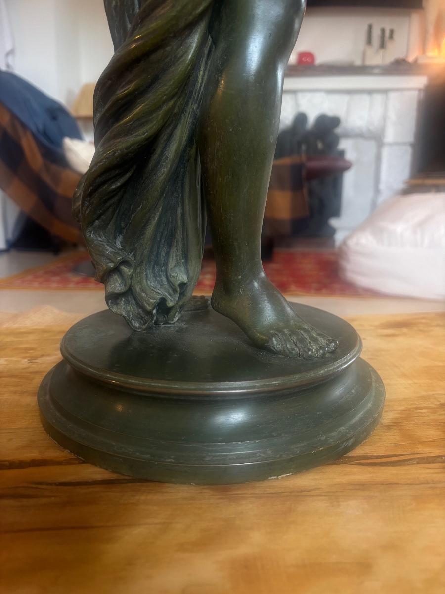 19th-century Bronze Sculpture With Green Patina Depicting Diana-photo-4