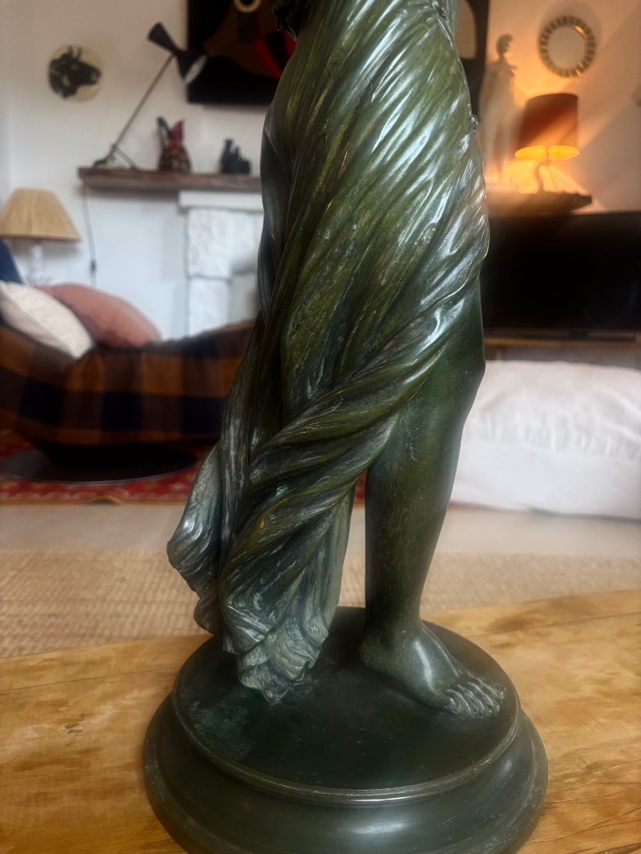19th-century Bronze Sculpture With Green Patina Depicting Diana-photo-5