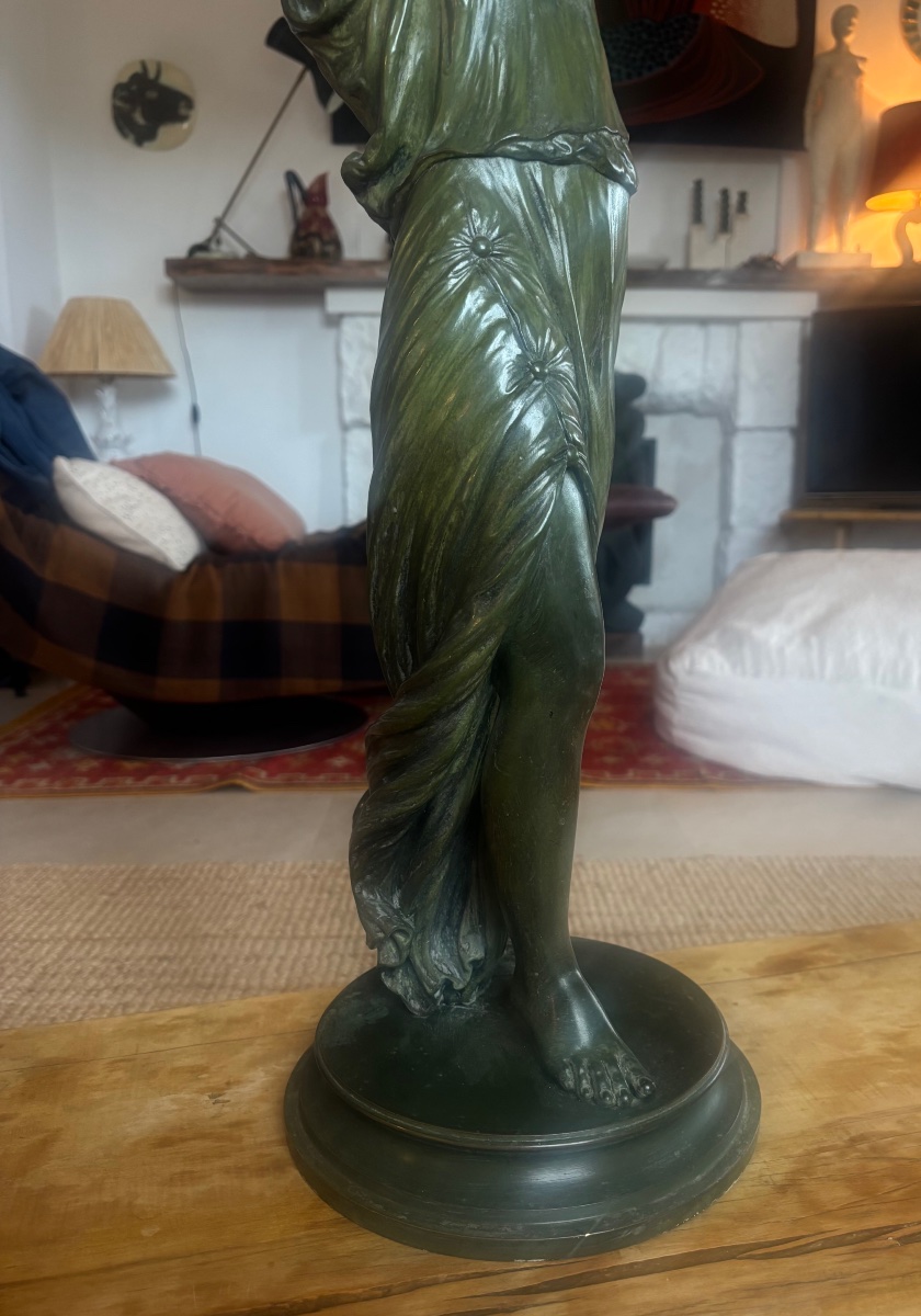 19th-century Bronze Sculpture With Green Patina Depicting Diana-photo-2
