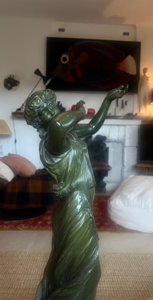 19th-century Bronze Sculpture With Green Patina Depicting Diana-photo-4