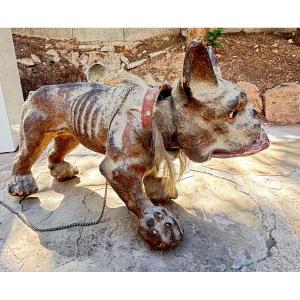 Bouledogue aboyeur en carton bouilli et crin ancien vers 1910
