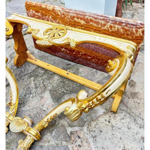 Grande Console en bois doré 19 e marbre onyx