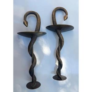Large Pair Of 19th-century Bronze Serpent-motif Pharmacy Door Handles