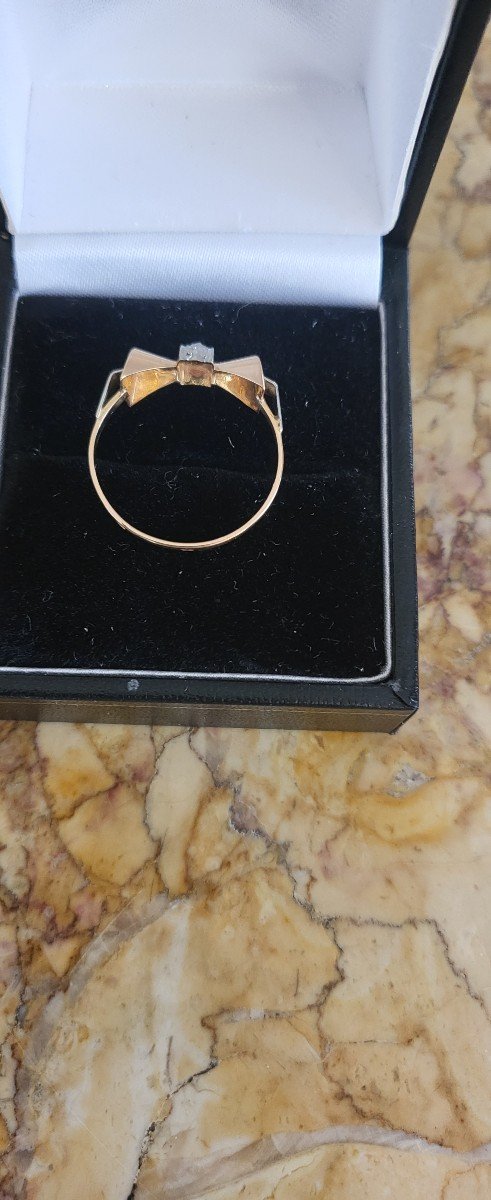 Art Deco  Bague "Noeud Papillon " en Or 18ct avec un Diamant.-photo-6