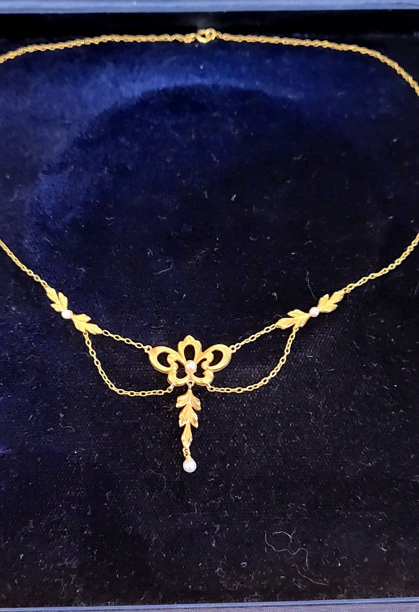 Belle Epoque/art Nouveau  - An 18kt Gold Festoon Necklace With Pearls-photo-2