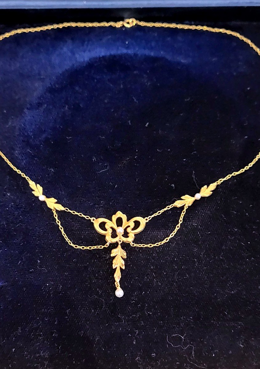 Belle Epoque/art Nouveau  - An 18kt Gold Festoon Necklace With Pearls-photo-1