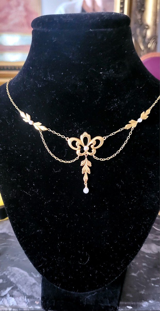 Belle Epoque/art Nouveau  - An 18kt Gold Festoon Necklace With Pearls-photo-2