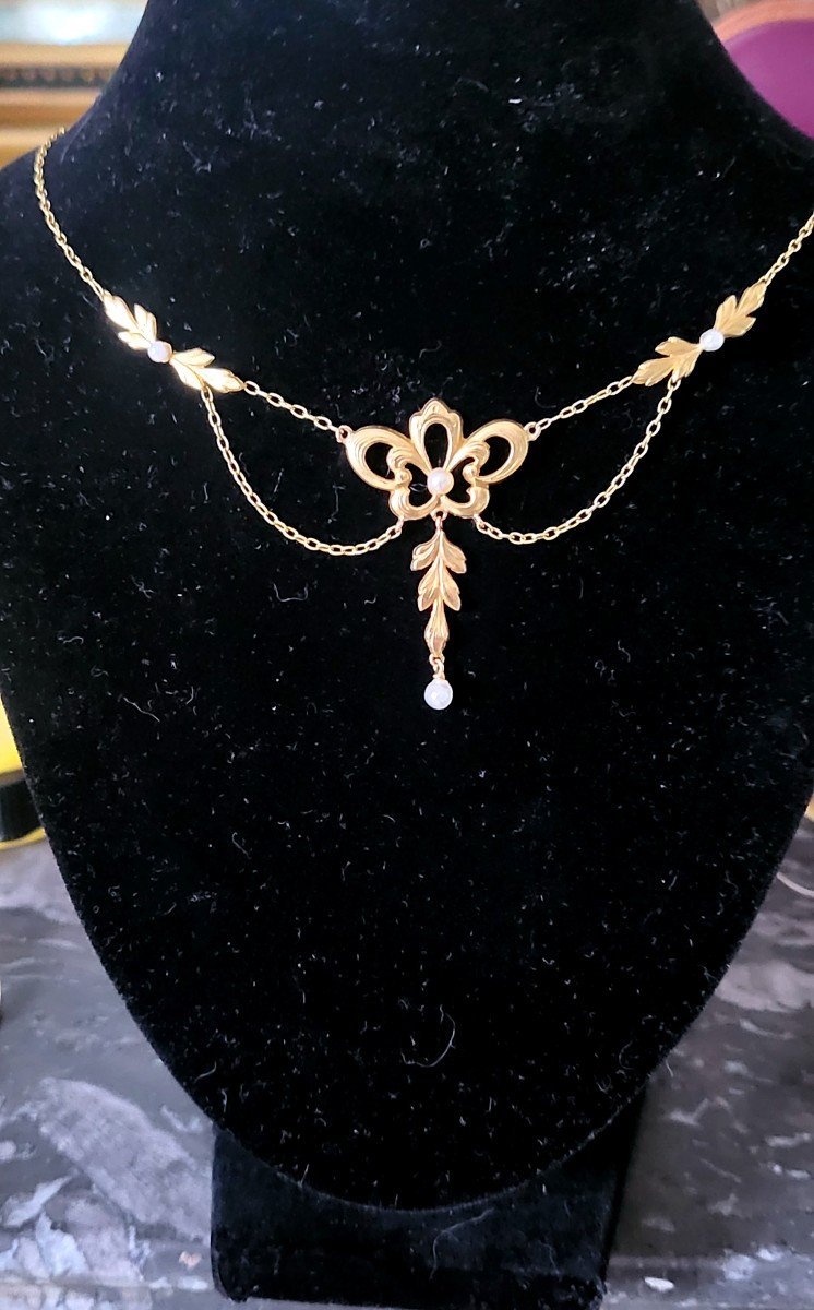 Belle Epoque/art Nouveau  - An 18kt Gold Festoon Necklace With Pearls-photo-4