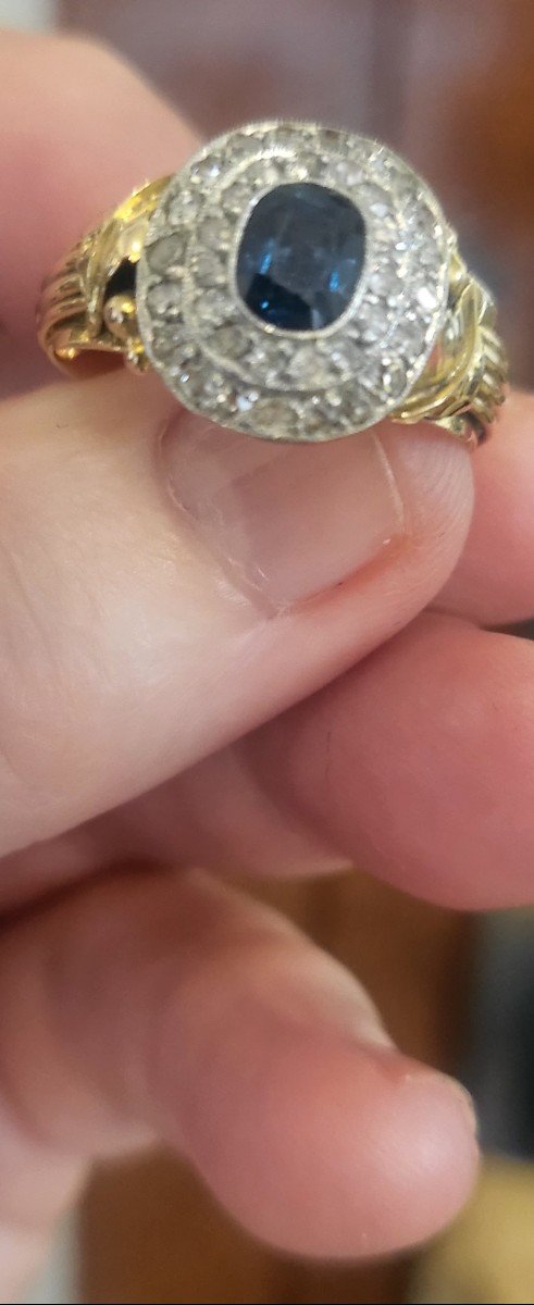 Bague Pompadour En Or 14ct Saphire Et Diamants -photo-3