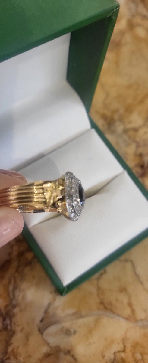 Bague Pompadour En Or 14ct Saphire Et Diamants -photo-4