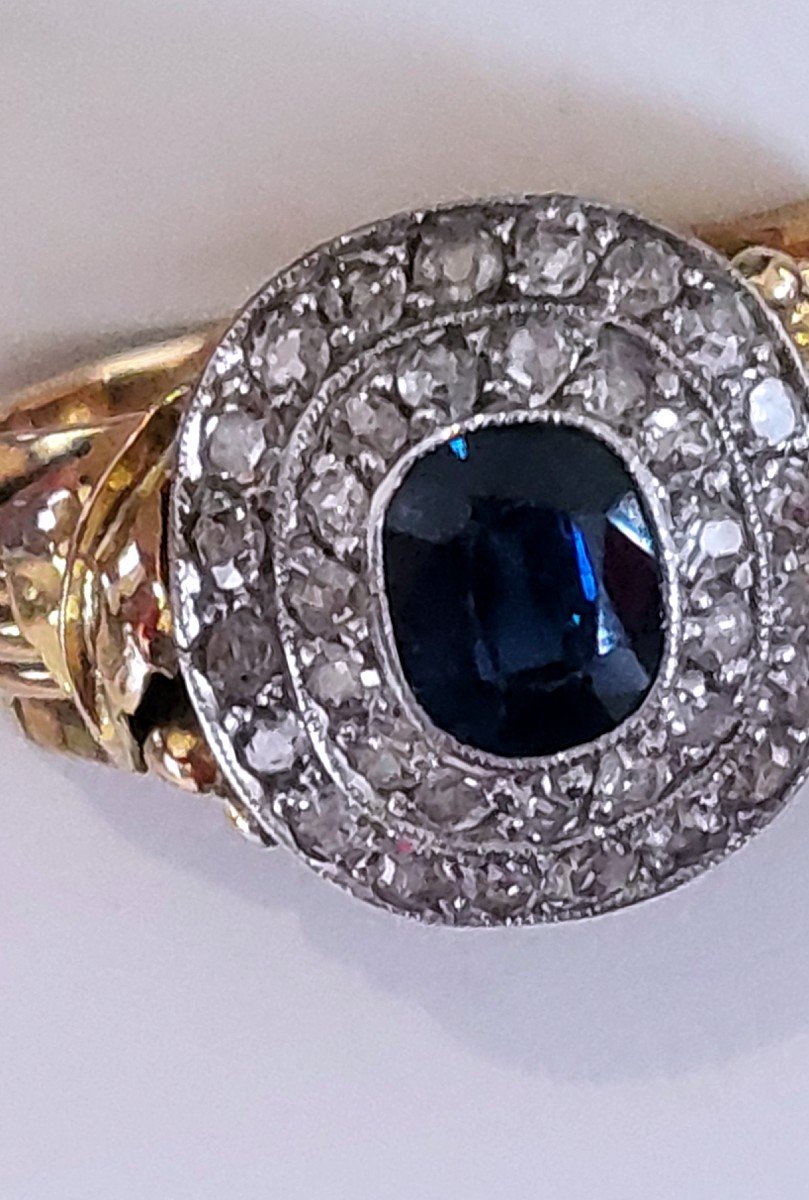 Bague Pompadour En Or 14ct Saphire Et Diamants -photo-2