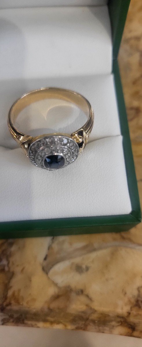 Bague Pompadour En Or 14ct Saphire Et Diamants -photo-3