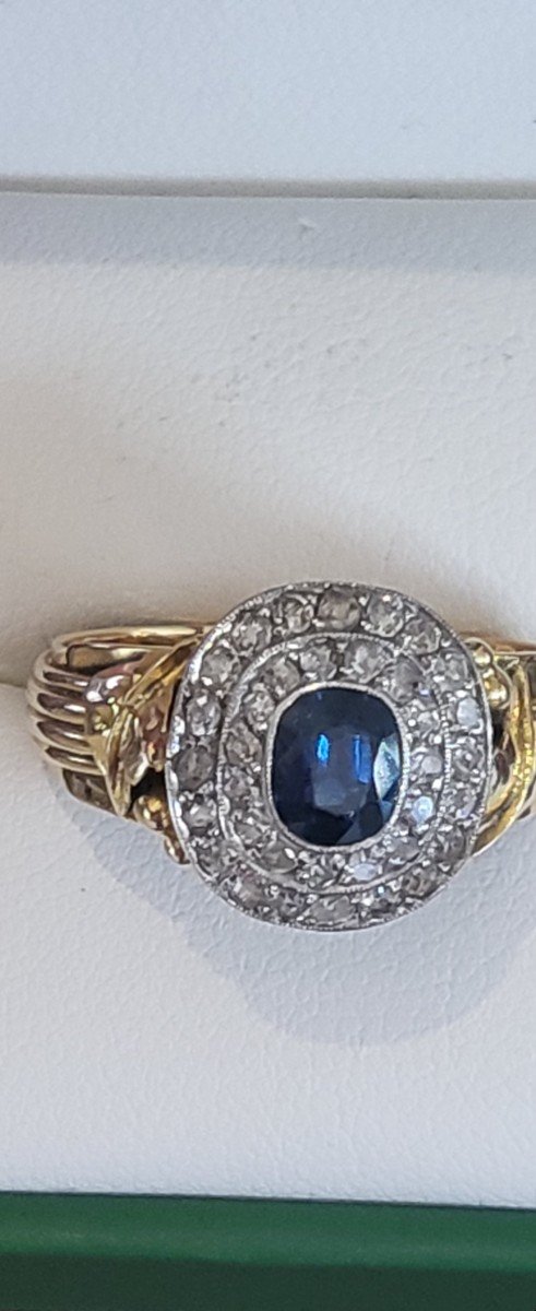 Bague Pompadour En Or 14ct Saphire Et Diamants -photo-7