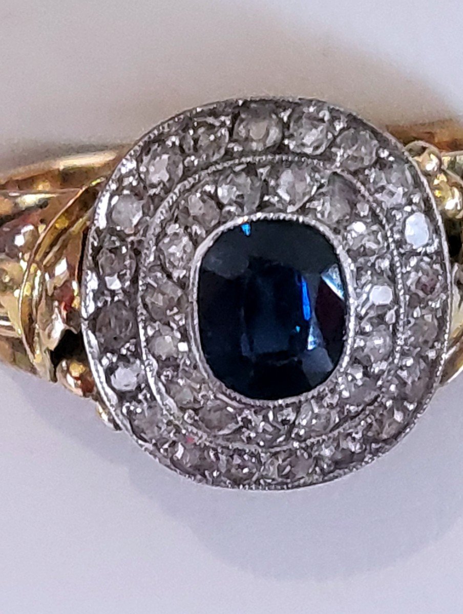 Bague Pompadour En Or 14ct Saphire Et Diamants -photo-8