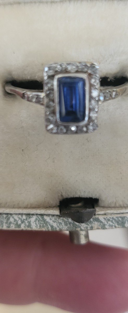Art Deco -  Bague 18ct Or, Platine, Saphir Et Diamants -photo-4
