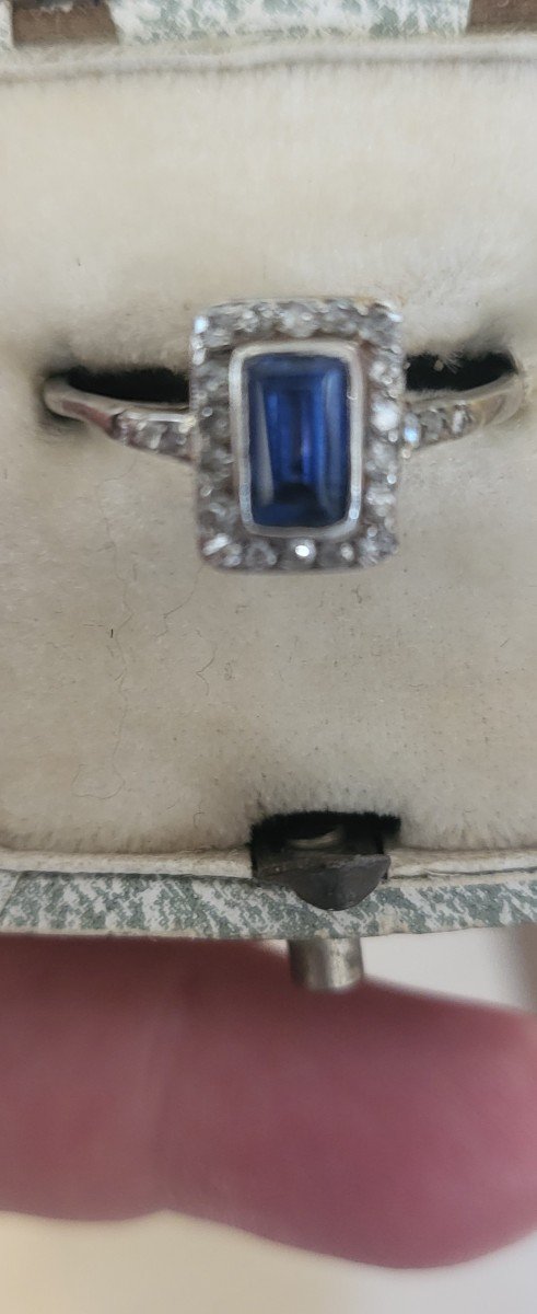 Art Deco -  Bague 18ct Or, Platine, Saphir Et Diamants -photo-7