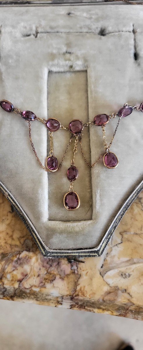 Belle Epoque Festoon Necklace In 9ct Gold And Pink Tourmalines-photo-4