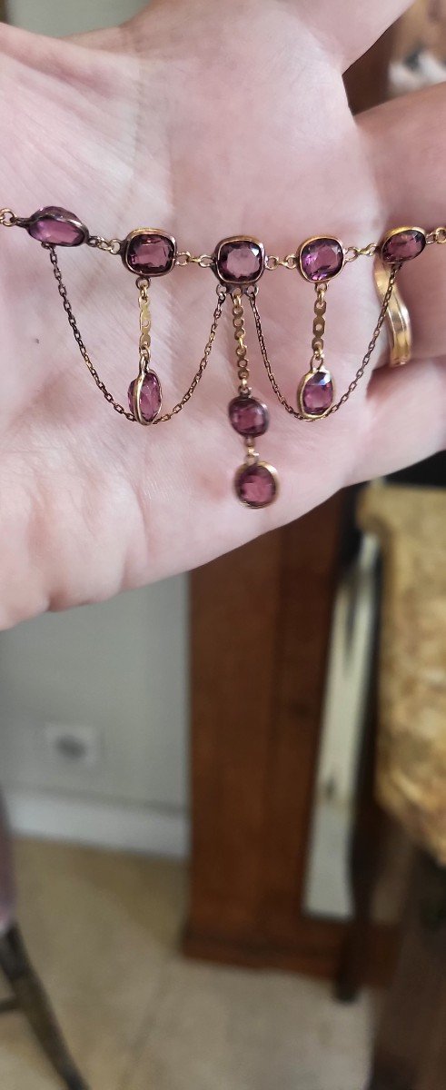 Belle Epoque Festoon Necklace In 9ct Gold And Pink Tourmalines-photo-4