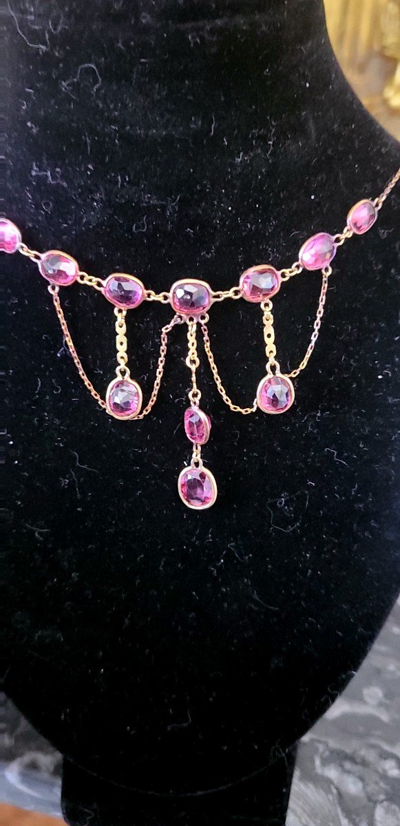 Belle Epoque Festoon Necklace In 9ct Gold And Pink Tourmalines-photo-1