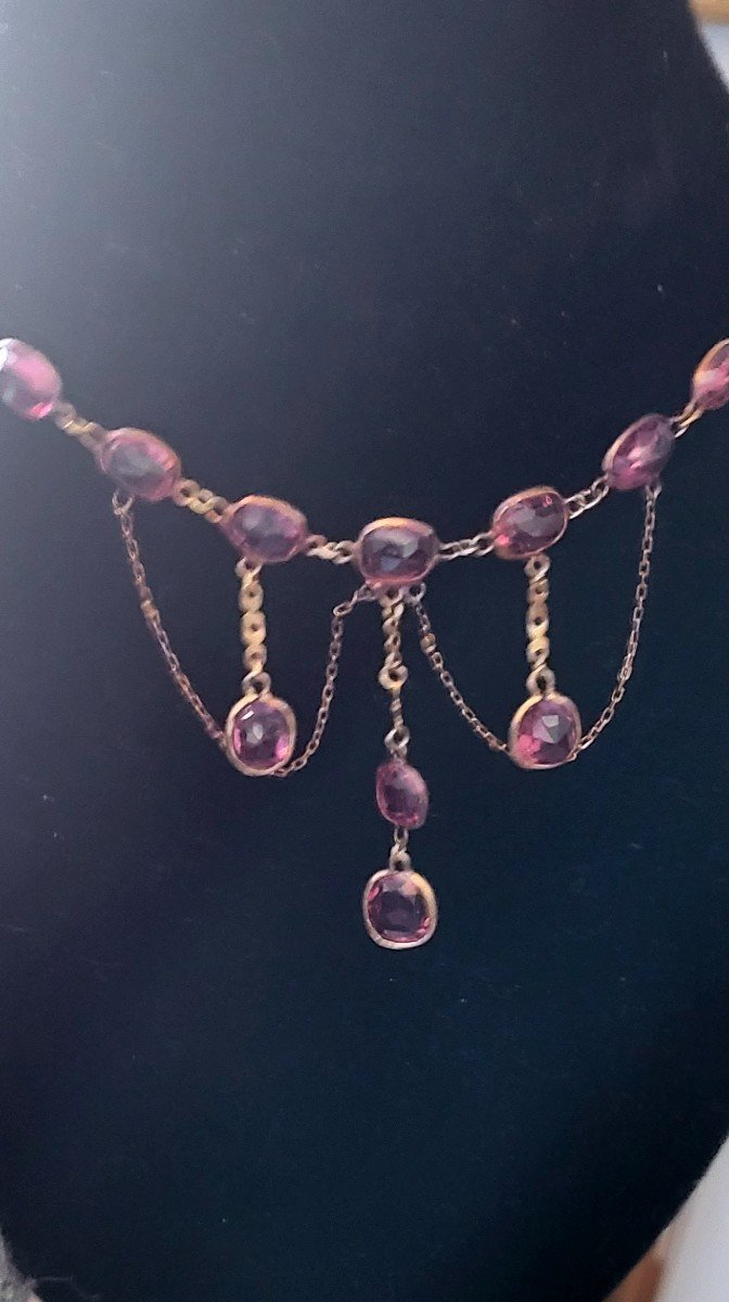 Belle Epoque Festoon Necklace In 9ct Gold And Pink Tourmalines-photo-6