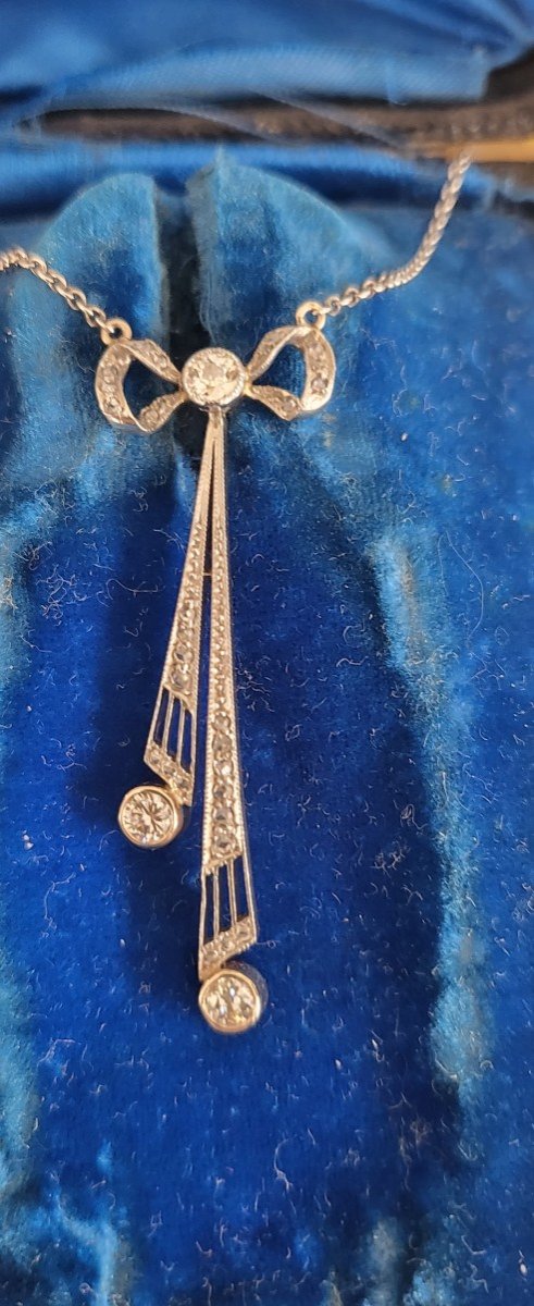 Art Deco Collier Négligé Platine Et Or 14 ct  serti de Diamants -photo-2