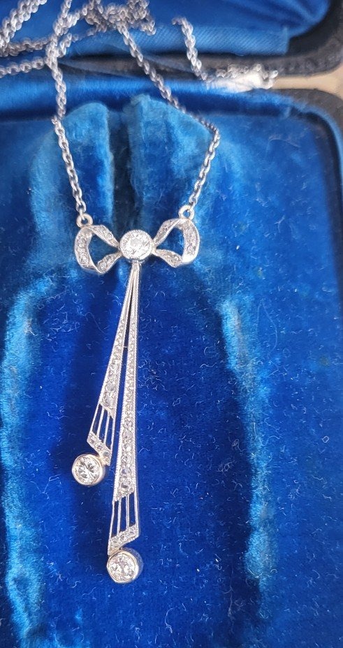 Art Deco Collier Négligé en Or 18 ct  serti de Diamants -photo-4