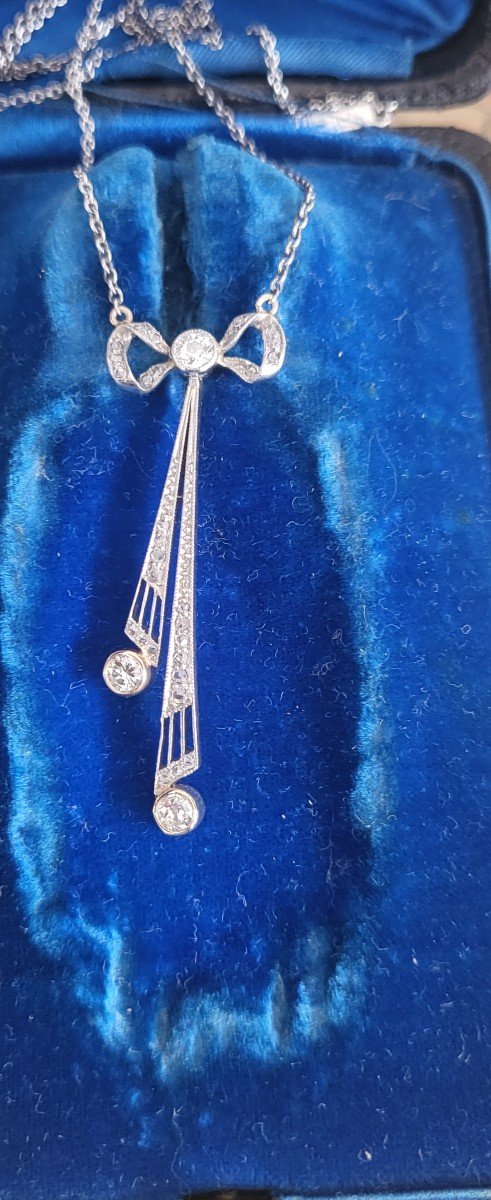 Art Deco Collier Négligé Platine Et Or 14 ct  serti de Diamants -photo-3