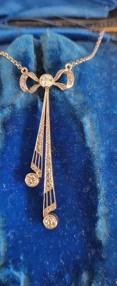 Art Deco Collier Négligé Platine Et Or 14 ct  serti de Diamants -photo-4