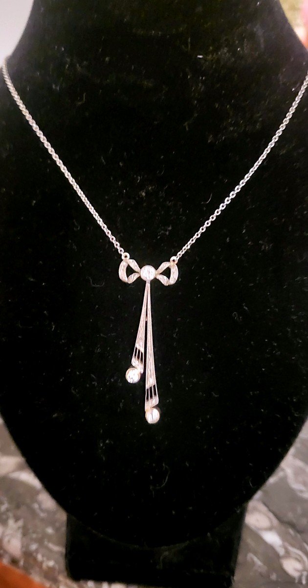 Art Deco Collier Négligé Platine Et Or 14 ct  serti de Diamants -photo-6