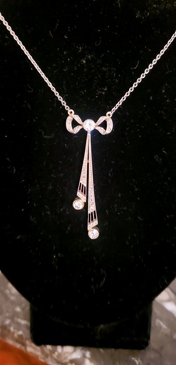 Art Deco Collier Négligé Platine Et Or 14 ct  serti de Diamants -photo-7