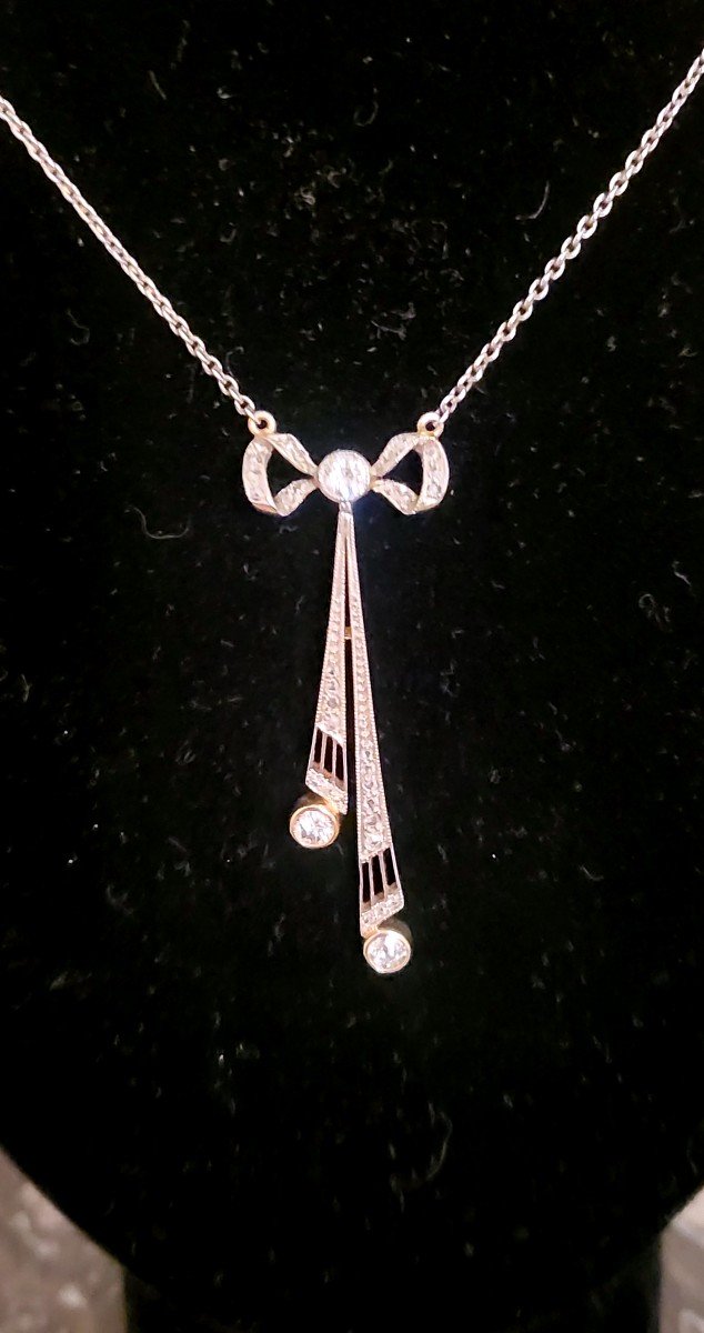 Art Deco Collier Négligé Platine Et Or 14 ct  serti de Diamants -photo-8