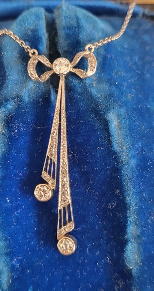 Art Deco Collier Négligé en Or 18 ct  serti de Diamants -photo-1