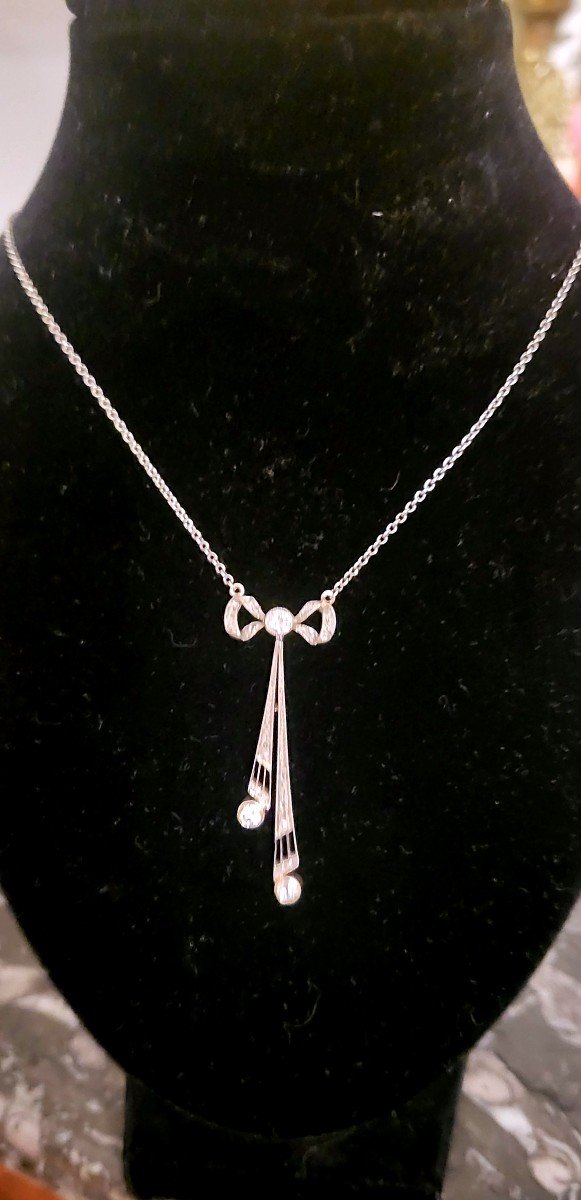 Art Deco Collier Négligé Platine Et Or 14 ct  serti de Diamants 
