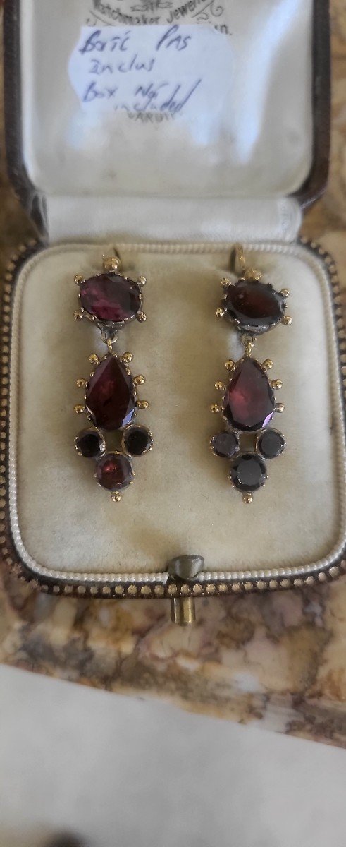 Empire/ Georgian Earrings In Gold With Foiled Garnets-photo-4