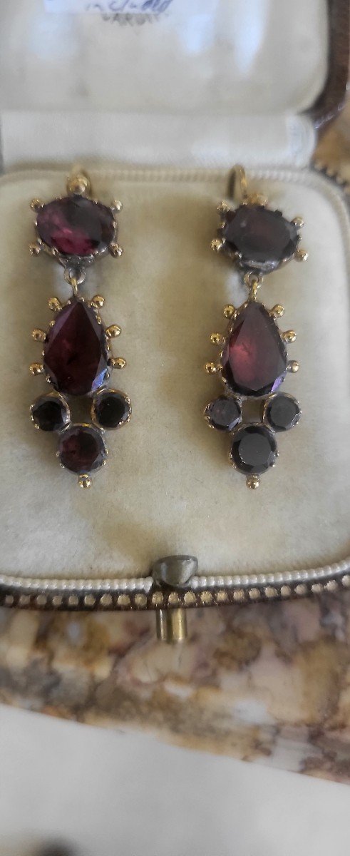 Empire/ Georgian Earrings In Gold With Foiled Garnets-photo-7