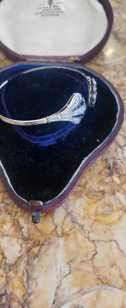 Art Deco Bangle In 18k White Gold With Sapphires And Diamonds-photo-3