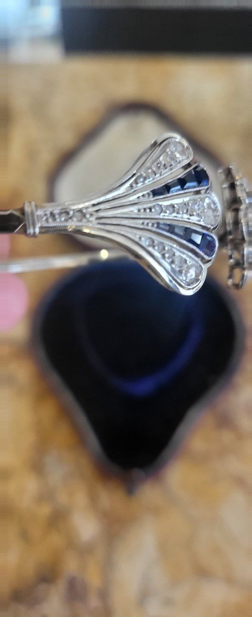 Art Deco Bangle In 18k White Gold With Sapphires And Diamonds-photo-6