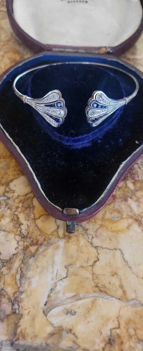 Art Deco Bangle In 18k White Gold With Sapphires And Diamonds-photo-8