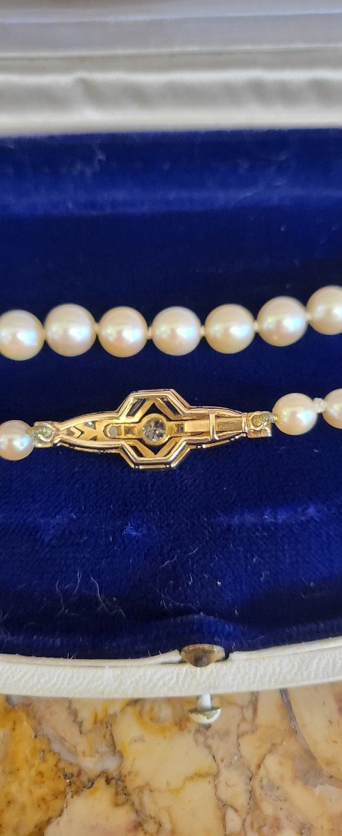 Art Deco Akoya Pearl Necklace In 18ct Gold Sapphire And Diamonds-photo-6