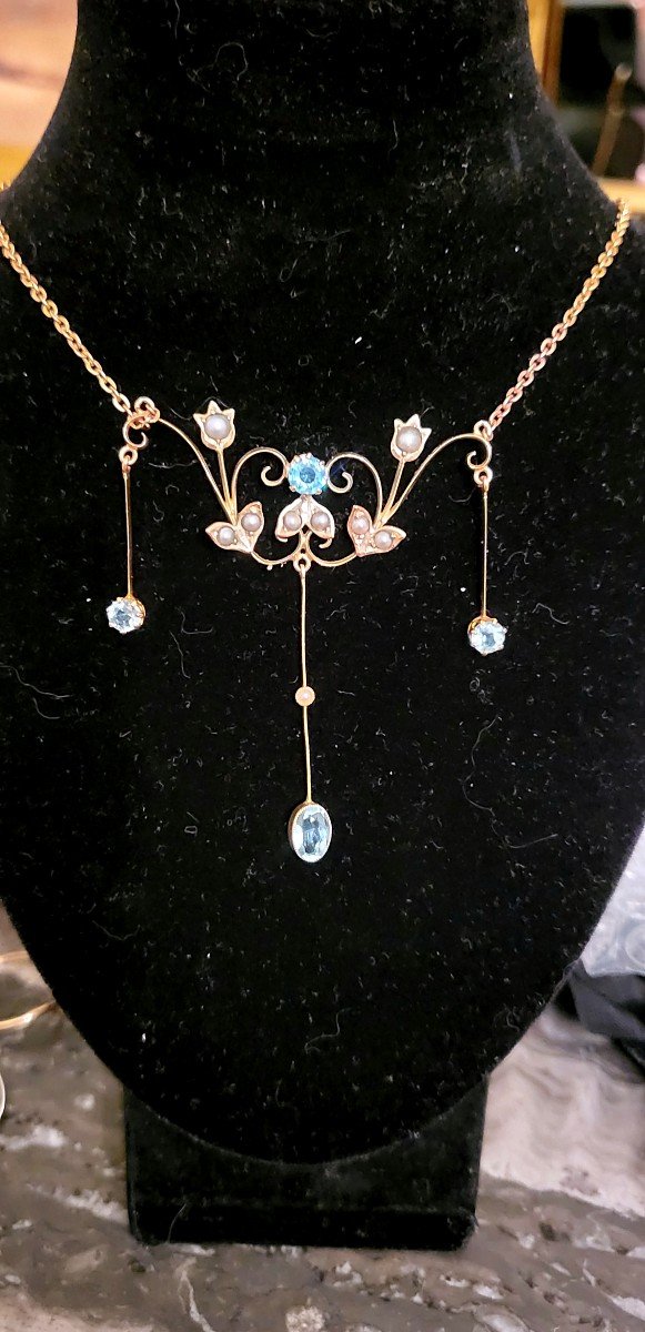 Belle Epoque Collier Aiguemarine Et Or-photo-4