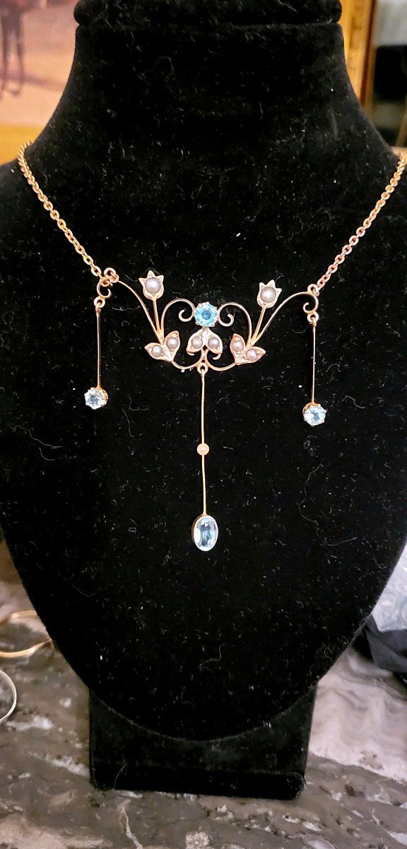 Belle Epoque Collier Aiguemarine Et Or-photo-5