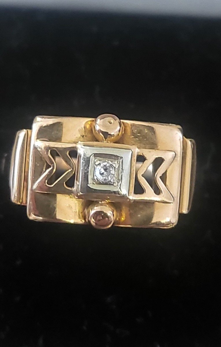 Art Deco “tank” Ring In 18ct Gold And Diamond-photo-2