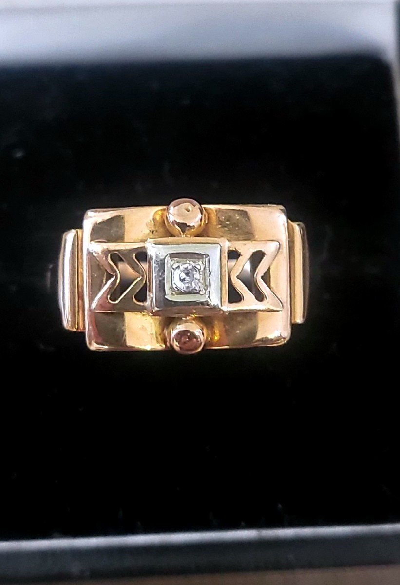 Art Deco “tank” Ring In 18ct Gold And Diamond-photo-1