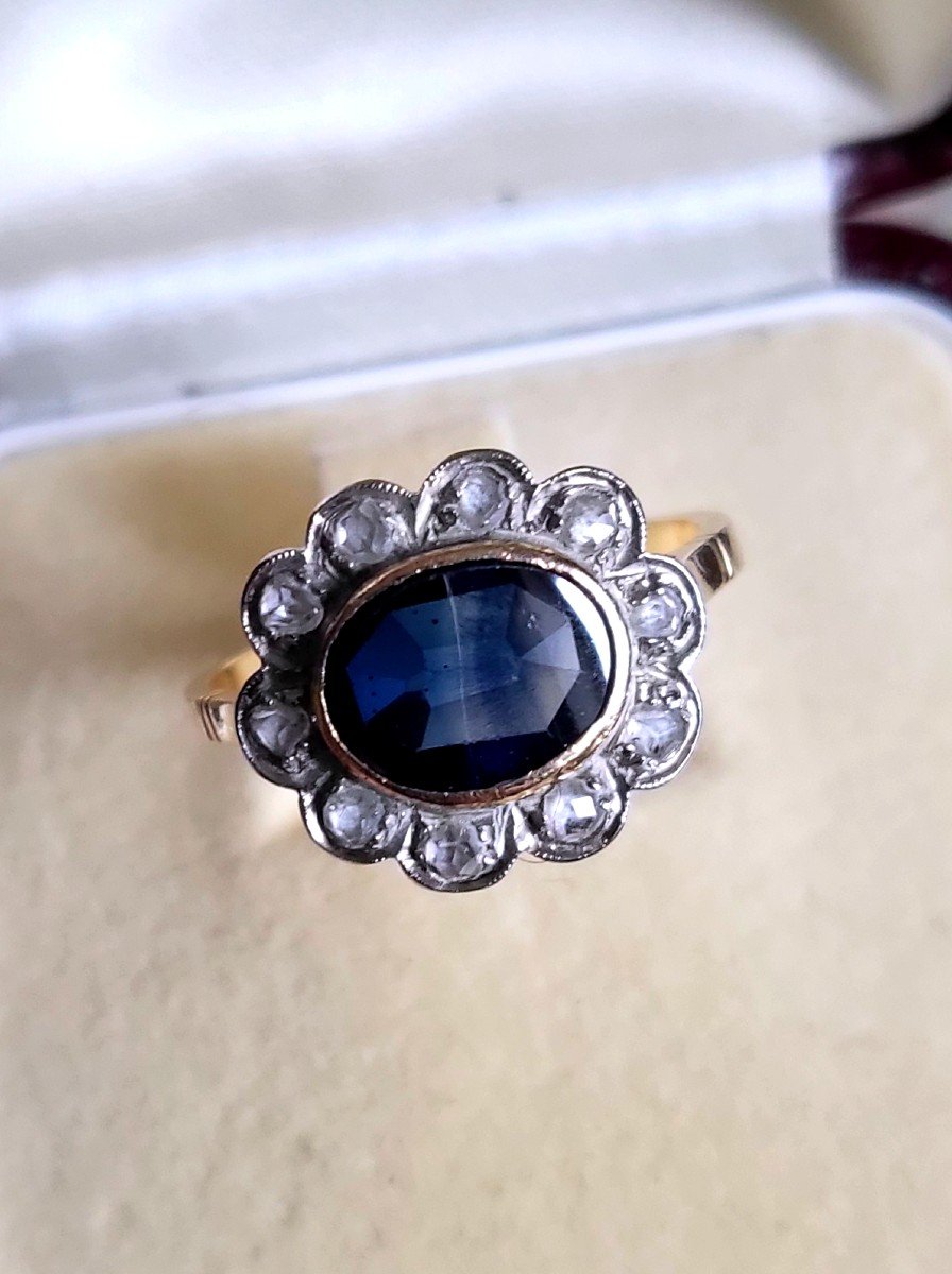 Belle Epoque 18ct Gold Ring Sapphire And Diamonds-photo-4