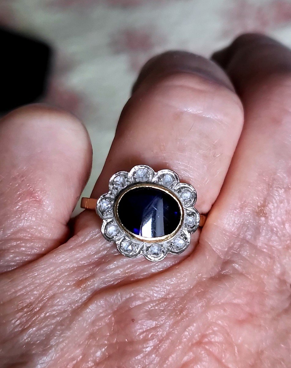 Belle Epoque 18ct Gold Ring Sapphire And Diamonds-photo-3